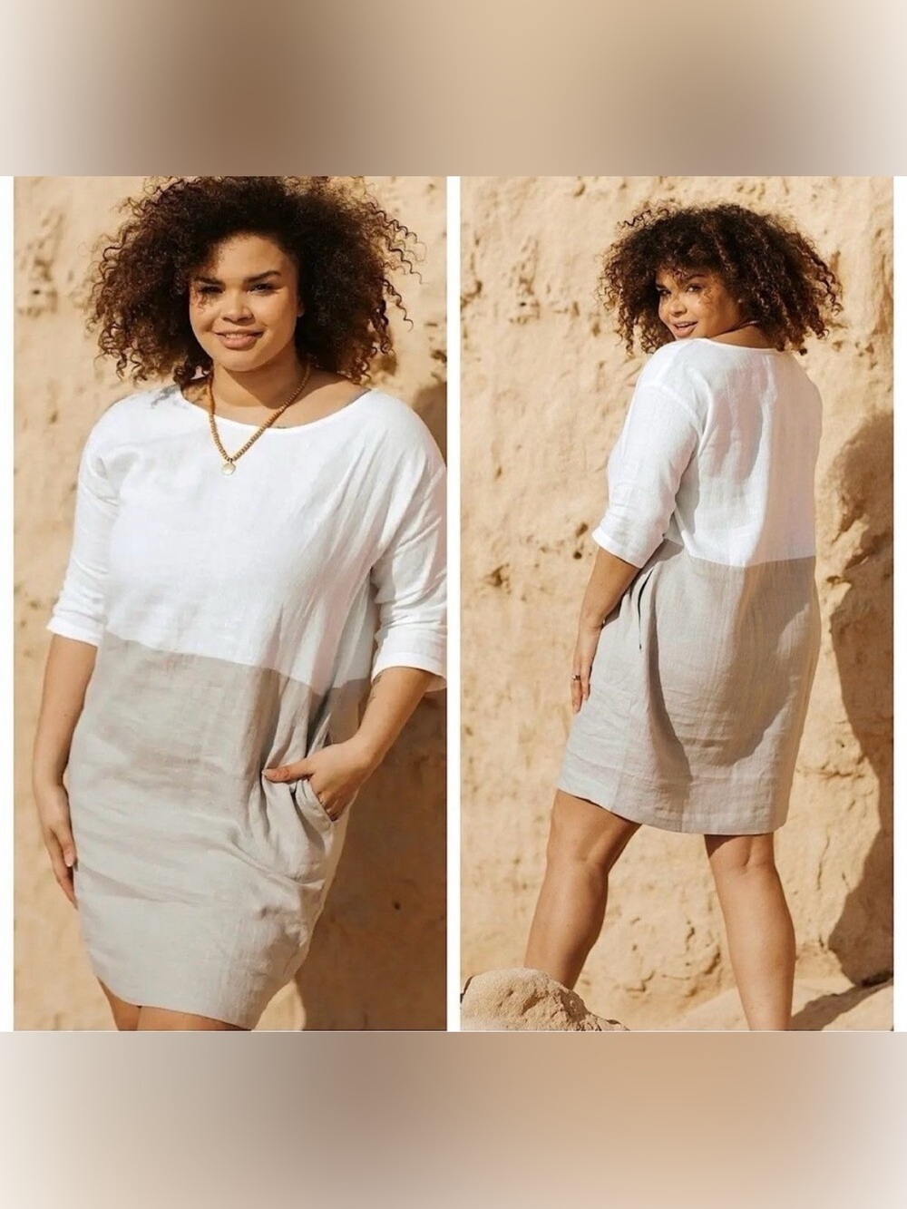 Vikolino European 100% Linen Shift Dress Small Colorblock Oversized Lagenlook